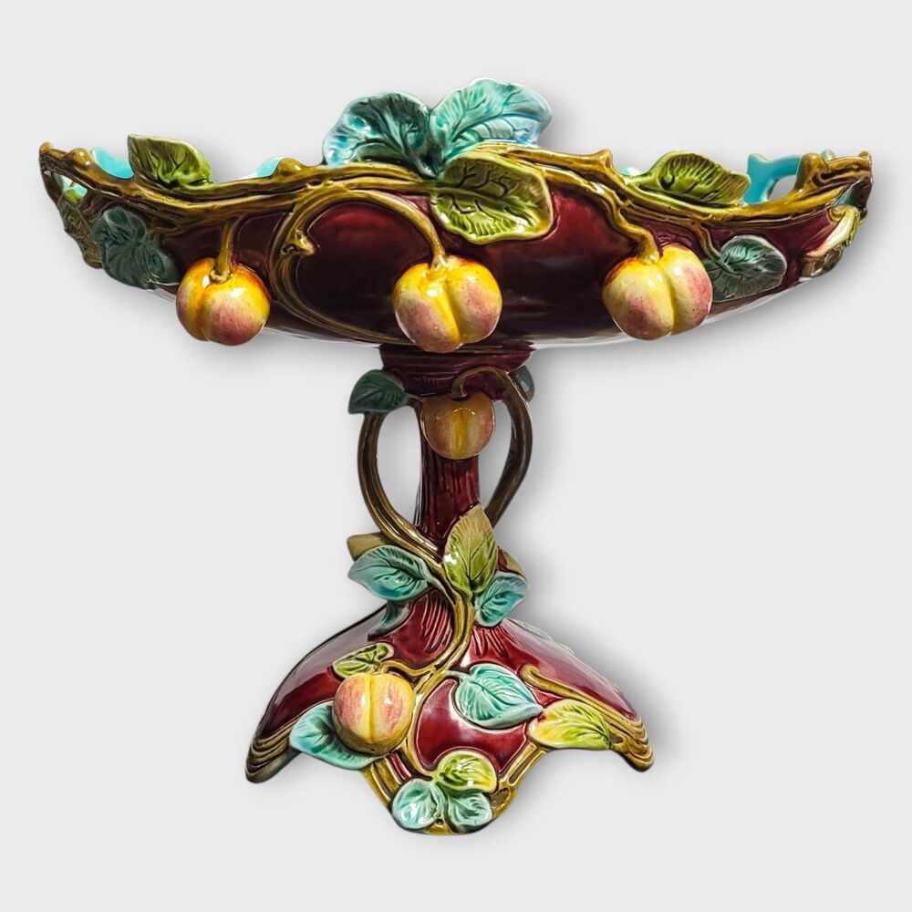 Antique Wilhelm Schiller and Sons WS&S Majolica Art Nouveau Fruit Compote